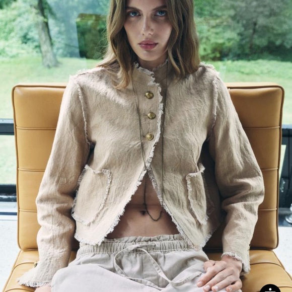 ZARA SHORT 100% LINEN JACKET ZW COLLECTION $129.00 Size XS NWT - Picture 7 of 13